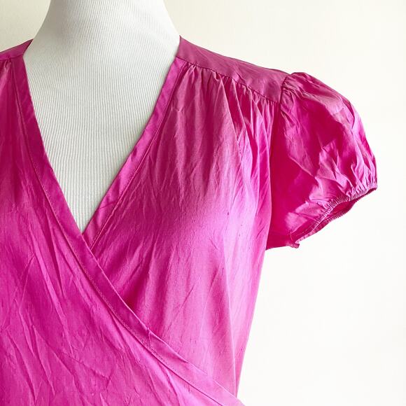 VTG Calypso Christiane Celle XS Silk Wrap Dress Puff Sleeves Pink St Barth - Picture 2 of 8